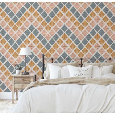 Papel de Parede Vinílico Autoadesivo, Estampa Geométrica Retrô Losangos, Impermeável Removível, para Quartos, Salas e Inquilinos - S4Sassy 63,5 cm (L) × 304,8 cm (C) / Marrom - Vinil Liso