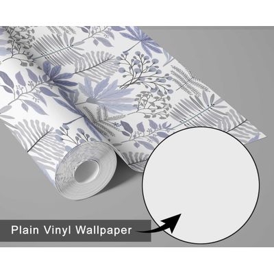 Papel de Parede Autoadesivo Jardim Tropical Pastel Vinílico Impermeável Azul Removível para Locatários Quarto/Sala de Jantar - S4Sassy 63,5 cm (L) × 914,4 cm (C) / Azul - Vinil Texturizado
