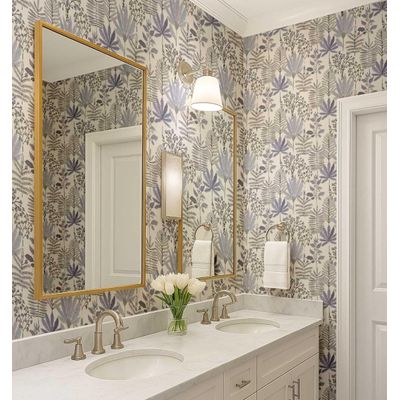 Papel de Parede Autoadesivo Jardim Tropical Pastel Vinílico Impermeável Azul Removível para Locatários Quarto/Sala de Jantar - S4Sassy 63,5 cm (L) × 914,4 cm (C) / Azul - Vinil Texturizado