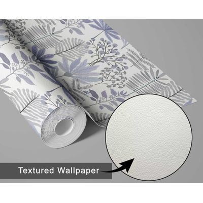 Papel de Parede Autoadesivo Jardim Tropical Pastel Vinílico Impermeável Azul Removível para Locatários Quarto/Sala de Jantar - S4Sassy 63,5 cm (L) × 914,4 cm (C) / Azul - Vinil Texturizado