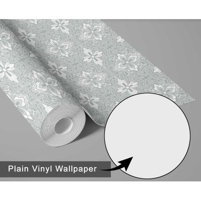 Papel de Parede Adesivo Azulejo Floral Ornamental Cinza, Vinil Autoadesivo, Fácil DIY para Quarto Estilo Fazenda, Sala e Armários - S4Sassy 63,5 cm (L) × 304,8 cm (C) / Cinza - Vinil Texturizado