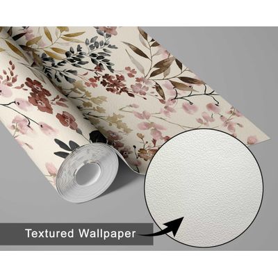 Papel de Parede Vinílico Autoadesivo Impermeável, Estampa Floral Aquarela Bege, Removível para Salas, Espaços Alugados, Armários - S4Sassy 63,5 cm (L) × 914,4 cm (C) / Bege - Vinil Texturizado