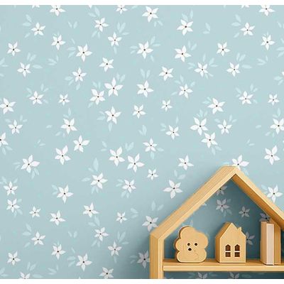 Papel de Parede Floral Azul Vinílico Autoadesivo, Revestimento DIY Fácil para Quarto Infantil, Decoração e Brinquedoteca - S4Sassy 63,5 cm (L) × 152,4 cm (C) / Azul - Vinil Texturizado
