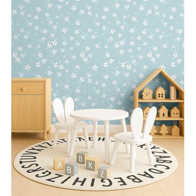 Papel de Parede Floral Azul Vinílico Autoadesivo, Revestimento DIY Fácil para Quarto Infantil, Decoração e Brinquedoteca - S4Sassy 63,5 cm (L) × 152,4 cm (C) / Azul - Vinil Texturizado