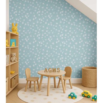 Papel de Parede Floral Azul Vinílico Autoadesivo, Revestimento DIY Fácil para Quarto Infantil, Decoração e Brinquedoteca - S4Sassy 63,5 cm (L) × 152,4 cm (C) / Azul - Vinil Texturizado