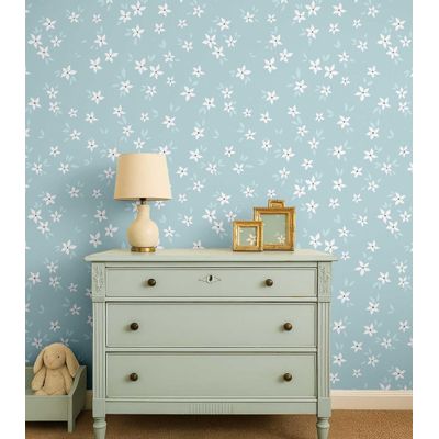 Papel de Parede Floral Azul Vinílico Autoadesivo, Revestimento DIY Fácil para Quarto Infantil, Decoração e Brinquedoteca - S4Sassy 63,5 cm (L) × 152,4 cm (C) / Azul - Vinil Texturizado