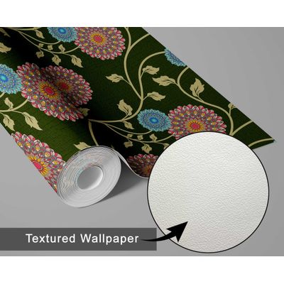 Papel de Parede Vinil Autoadesivo Trepadeira Floral Verde Estilo Asiático, Envoltório Decorativo Fácil para Quarto e Sala - S4Sassy 63,5 cm (L) × 152,4 cm (C) / Verde - Vinil Texturizado