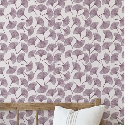 Papel de Parede Vinílico Autoadesivo Chique Folha de Ginkgo Roxo Impermeável Removível para Quartos, Salas, Locação e Armários - S4Sassy 63,5 cm (L) × 152,4 cm (C) / Roxo - Vinil Texturizado