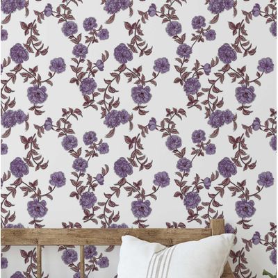 Papel de Parede Vinílico Autoadesivo Removível, à prova d'água, Estampa Midnight Blossom para Paredes, Armários e Cômoda, Roxo - S4Sassy 63,5 cm (L) × 152,4 cm (C) / Roxo - Vinil Liso