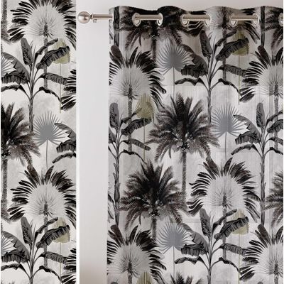 Cortinas Georgette Extra Longas Estampa de Árvore Tropical para Janelas e Portas de Dupla Altura - 2 Painéis Topo com Ilhós - Vargottam 132,08 Cm (L) × 274,32 Cm (C) / Cinza