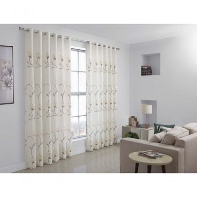 Cortina Sofia Bordada Para Varão Simples 3,00m X 2,60m Com Forro 100% Poliéster - Bege