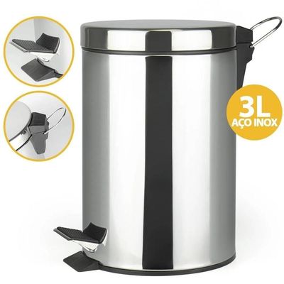 Lixeira Inox 3 Litros Pedal Cesto Lixo Removivel Prateado Banheiro Cozinha 3l Luxo Vintage