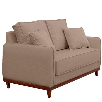 Kit Sofa Sena 2 E 3 Lugares Base De Madeira Para Sala Hotel Linho Bege