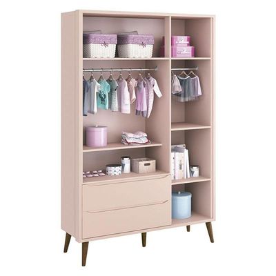 Berço Americano E Guarda Roupa Theo 3 Portas Rosa Pés Amadeirados Com Colchão - Reller