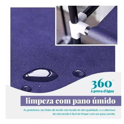 Guardaroupa Portátil Azul Com Arara Cabideiro Prateleiras Organizador Compacto Para Roupas Sapatos