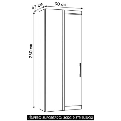 Guarda Roupa Canto Reto 90cm Com 1 Porta Delphi Avelã/branco L01 - Mpozenato