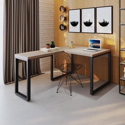 Mesa Em L Operacional 120x160x75cm Yon - Off White-est.preta Off White-est.preta
