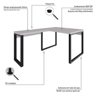 Mesa Em L Operacional 120x160x75cm Yon - Off White-est.preta Off White-est.preta