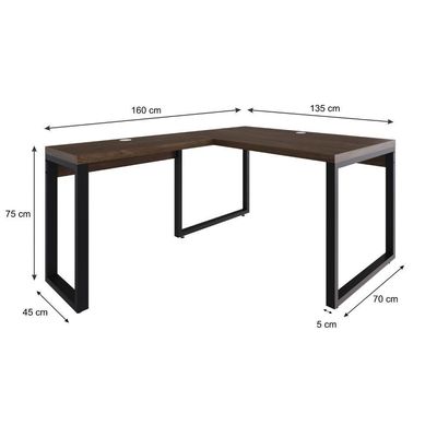 Mesa Em L Operacional 135x160x75cm Yon - Nogueira-est.preta Nogueira-est.preta
