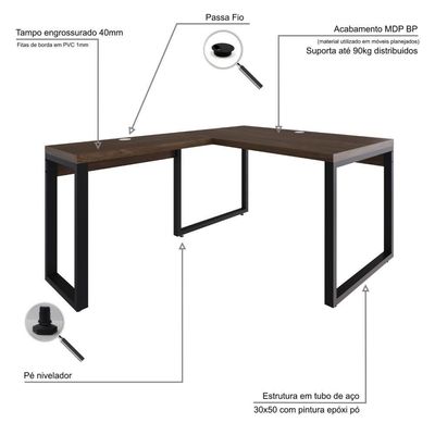 Mesa Em L Operacional 135x160x75cm Yon - Nogueira-est.preta Nogueira-est.preta