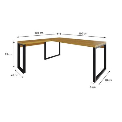 Mesa Em L Presidente 190x160x75cm Yon - Acácia Mel-est.preta Acácia Mel-est.preta