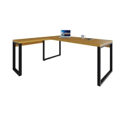 Mesa Em L Presidente 190x160x75cm Yon - Acácia Mel-est.preta Acácia Mel-est.preta