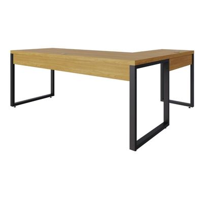 Mesa Em L Presidente 190x160x75cm Yon - Acácia Mel-est.preta Acácia Mel-est.preta