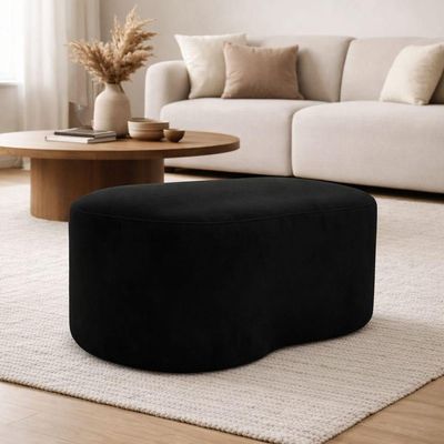Puff Feijão Orgânico Curvo Redondo Confortável Sala Moderno Suede Preto