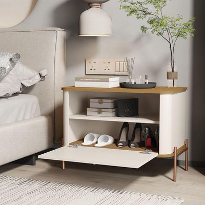 Mesa De Cabeceira Tucupi Off White Pe Bronze - Moveis Jb