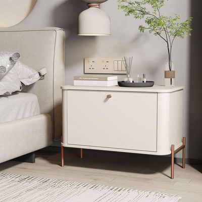 Mesa De Cabeceira Tucupi Off White Pe Bronze - Moveis Jb
