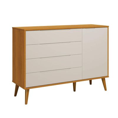 Comoda Sapateira Elfe Retro 1 Porta 4 Gavetas Areia Fosco Com Savana - Moveisaqui