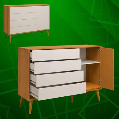 Comoda Sapateira Elfe Retro 1 Porta 4 Gavetas Areia Fosco Com Savana - Moveisaqui