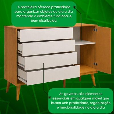 Comoda Sapateira Elfe Retro 1 Porta 4 Gavetas Areia Fosco Com Savana - Moveisaqui