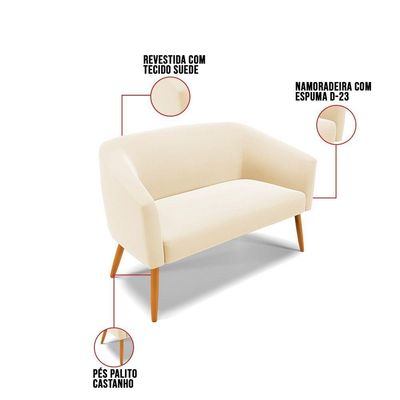 Kit 01 Namoradeira 02 Lugares E 01 Poltrona Suede Marrom
