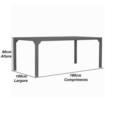 Mesa Retangular Haiti 160cm Com Tampo Ripado Trama Cinza