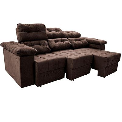 Sofa Itália 2,60 Mts Retrátil E Reclinavel Tecido Suede Café - Cama Inbox