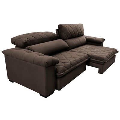 Sofá Retrátil E Reclinável 2,55m Molas Ensacadas Cama Inbox Big Home Com Bordado 3d Velusoft Café