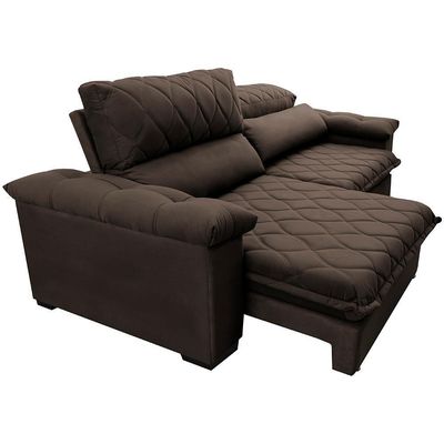 Sofá Retrátil E Reclinável 2,55m Molas Ensacadas Cama Inbox Big Home Com Bordado 3d Velusoft Café