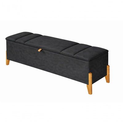 Recamier Calçadeira Baú Para Quarto Pés Em Madeira Luxo Decorativo Estofado Casal 140 Cm Preto Lar Móveis Decoração