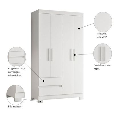 Armário De Quarto E Prateleiras 4 Portas Azul
