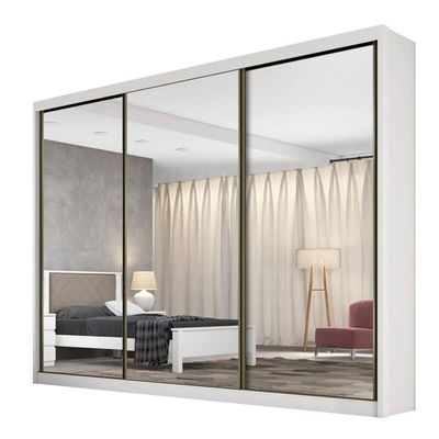 Guarda Roupa Casal Com Espelho 3 Portas De Correr 8 Gavetas - Londres-branco - Móveis Horizonte