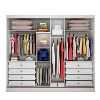 Guarda Roupa Casal Com Espelho 3 Portas De Correr 8 Gavetas - Londres-branco - Móveis Horizonte