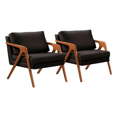 Kit 02 Poltronas Decorativa Mona Luxo Base De Madeira Maciça Sala Recepção Veludo Preto Do Lar Móveis E Decoração