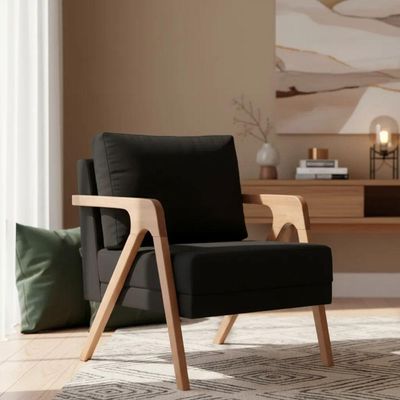 Kit 02 Poltronas Decorativa Mona Luxo Base De Madeira Maciça Sala Recepção Veludo Preto Do Lar Móveis E Decoração