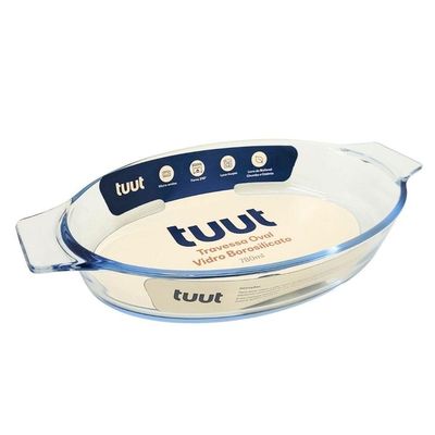 Travessa Oval Em Vidro Borossilicato Premium Com Alças 780ml Forno E Micro-ondas