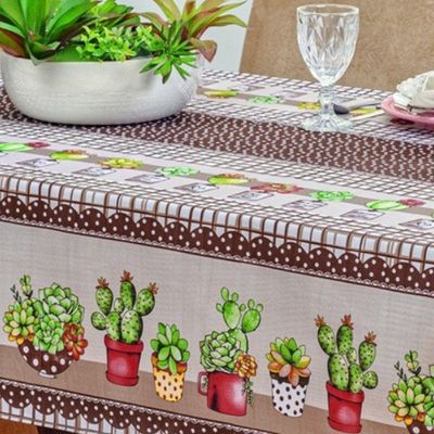 Toalha De Mesa Vilela Em Oxford Quadrada 1,40m X 1,40m 100% Poliéster - Cactos