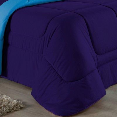 Kit Edredom Dupla Face + Jogo De Lençol Casal Viúva Nobre 6 Peças Malha 100% Algodão - Roxo / Turquesa
