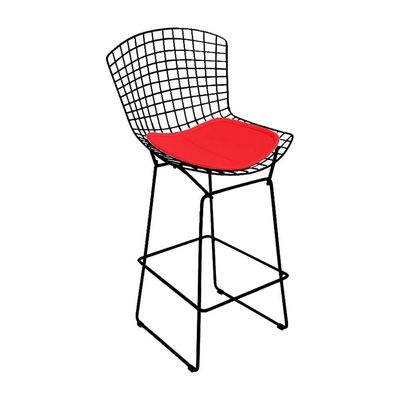 Kit 6 Banquetas Bistrô Bertoia Preta D80 Com Assento Vermelho