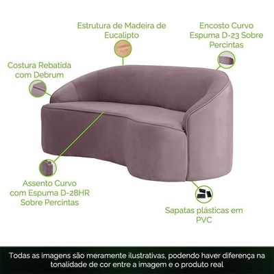 Sofá Curvo Montserrat 230cm 04 Lugares Veludo Rosa Queimado - Nexta Casa