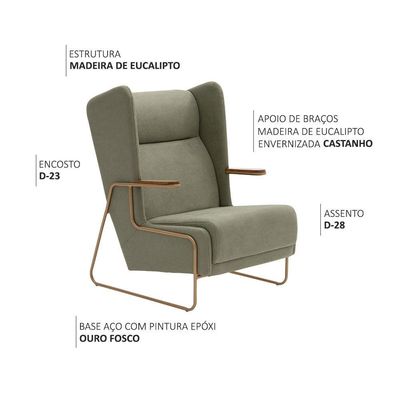 Poltrona Sala De Estar Zara Base Aço Ouro Fosco Linho Verde - Nexta Casa